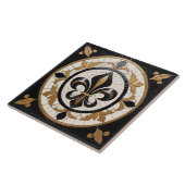 Zwart Wit en Goud Fleur de Lis Faux Mosaic Tegeltje (Zijkant)