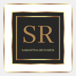 Zwart Wit en Goud Geometrisch Monogram Vierkante Sticker
