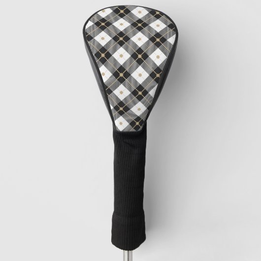 Zwart Wit en Goud Geruit Putterhoesje Golfheadcover (Voorkant)