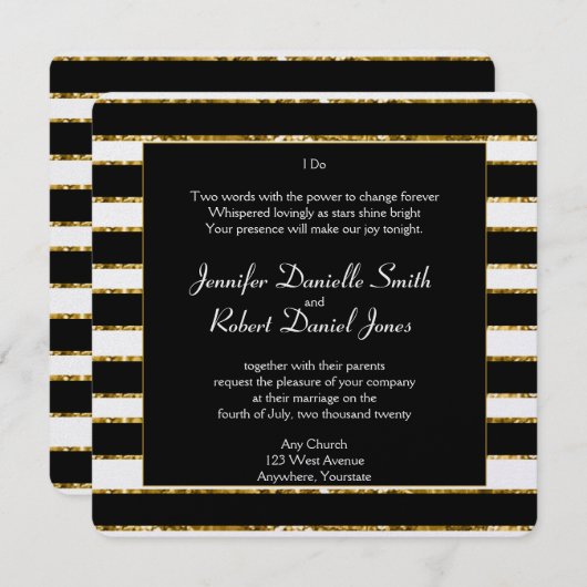 Zwart Wit en Goud Glitter Bruiloft Kaart (Voorkant / Achterkant)