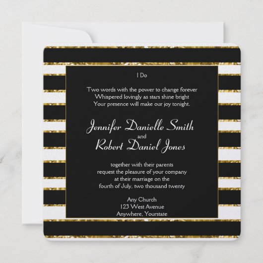 Zwart Wit en Goud Glitter Bruiloft Kaart (Voorkant)