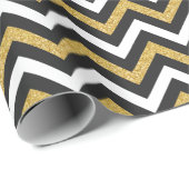 Zwart Wit en Goud Glitter Folie Chevron Zigzag Cadeaupapier (Rol Hoek)