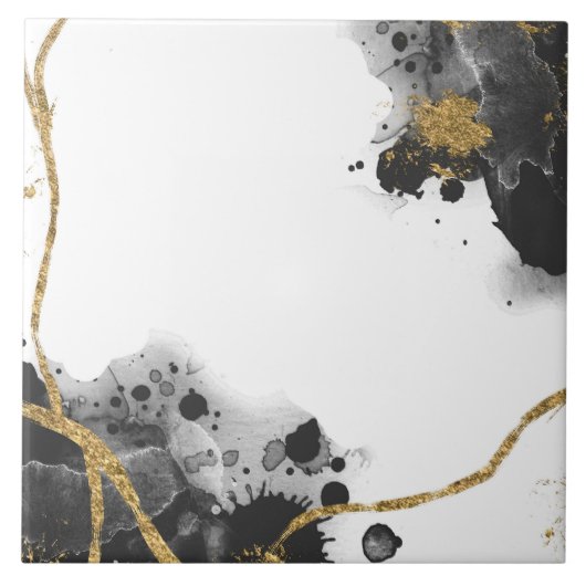 Zwart Wit en Goud Glitter Tegeltje (Voorkant)