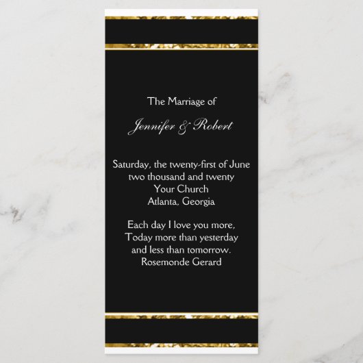 Zwart Wit en Goud Glitter Trouwprogramma Programmakaart (Voorkant)