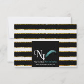 Zwart Wit en Goud Glitter Wedding Response Kaart (Achterkant)