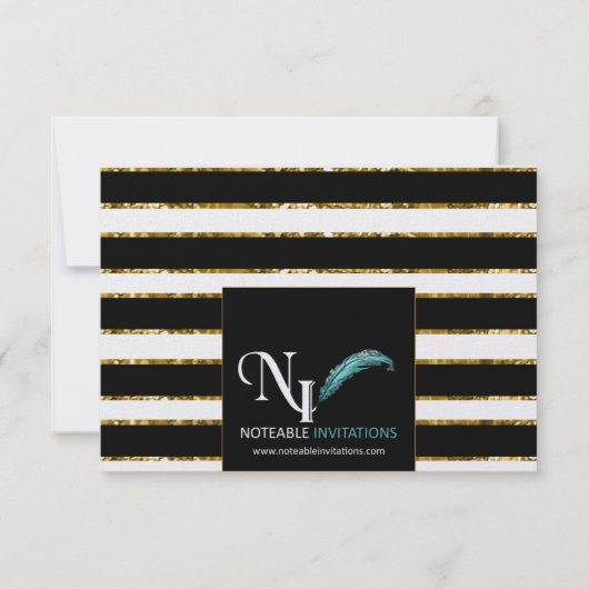 Zwart Wit en Goud Glitter Wedding Response Kaart (Achterkant)