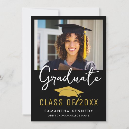 Zwart, Wit en Goud Klasse van 2025 Afstudeerder Fo Aankondiging (Voorkant)