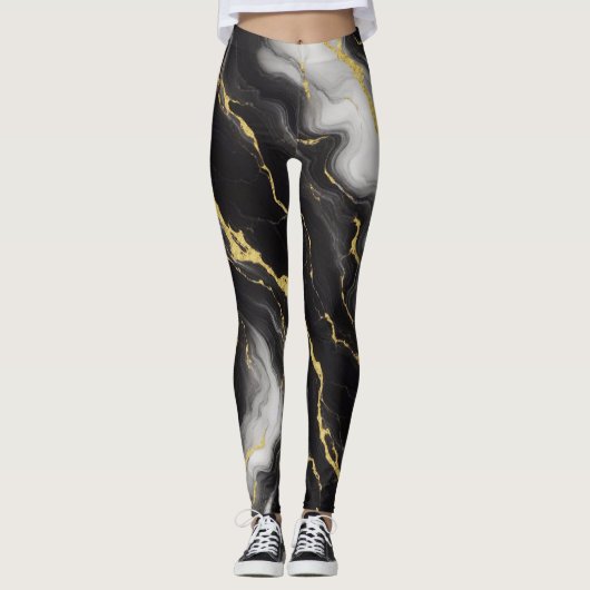 Zwart wit en goud marmer cadeau gedachten leggings (Voorkant)