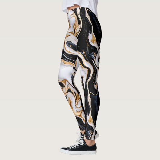 Zwart, wit en goud marmeren effect AI Leggings (Links)