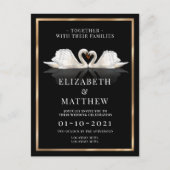 Zwart, wit en goud met zwanen bruiloft uitnodiging briefkaart (Voorkant)