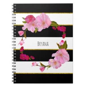 Zwart Wit en Goud Modern Bloem Chic Glam Notitieboek