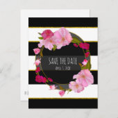 Zwart Wit en Goud Modern Bloemendesign Save The Da Aankondigingskaart (Voorkant / Achterkant)