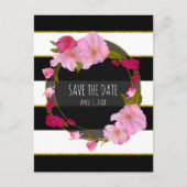 Zwart Wit en Goud Modern Bloemendesign Save The Da Aankondigingskaart (Voorkant)