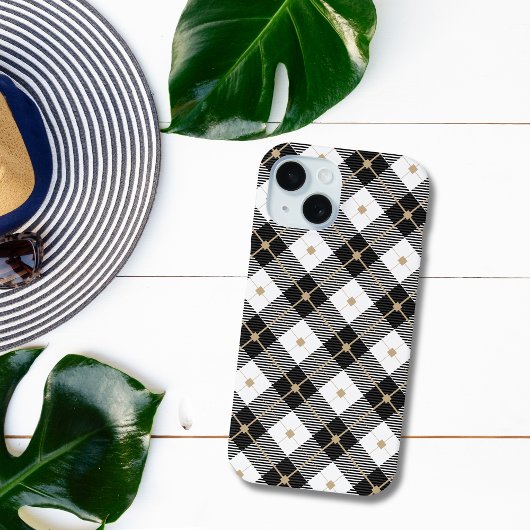 Zwart Wit en Goud Schotse Ruit Case-Mate iPhone Case