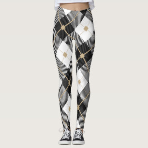 Zwart Wit en Goud Schotse Ruit Leggings