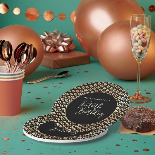Zwart wit en goud script 30ste verjaardag papieren bordje (Multi)