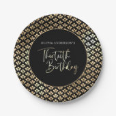 Zwart wit en goud script 30ste verjaardag papieren bordje (Voorkant)