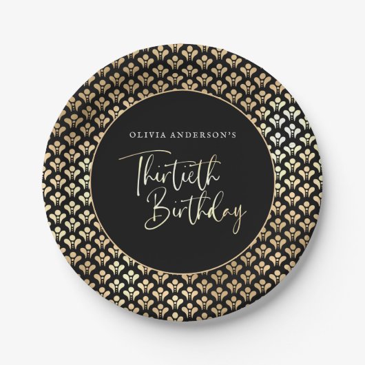 Zwart wit en goud script 30ste verjaardag papieren bordje (Voorkant)