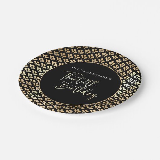Zwart wit en goud script 30ste verjaardag papieren bordje (Gekanteld)