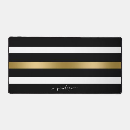 Zwart wit en goud strepen bureaumat (Voorkant)