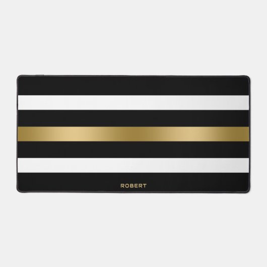 Zwart, wit en goud strepen monogram bureaumat (Voorkant)