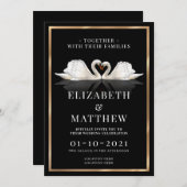 Zwart, wit en goud thema met zwanen bruiloft kaart (Voorkant / Achterkant)