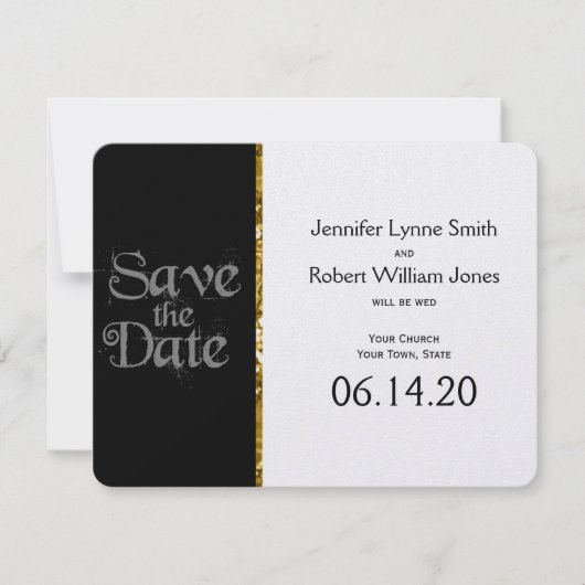 Zwart wit en goudbruin huwelijk sparen de datum save the date (Voorkant)