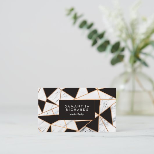 Zwart wit en gouden Abstracte mozaïek Visitekaartje (Staand voorkant)