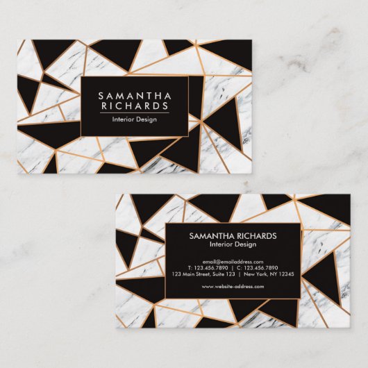 Zwart wit en gouden Abstracte mozaïek Visitekaartje (Voorkant / Achterkant)
