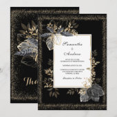 Zwart wit en gouden bruiloft kaart (Voorkant / Achterkant)