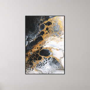 Zwart, Wit, en Gouden Cellulaire Marmer Abstract Canvas Afdruk