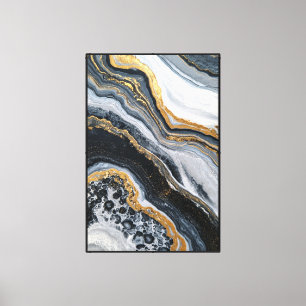 Zwart, wit en gouden geode abstracte wandkunst canvas afdruk