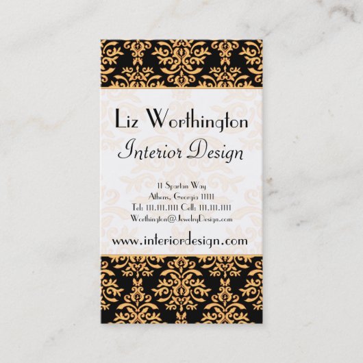 Zwart, wit en gouden koninklijke Gilded Damask Visitekaartje (Voorkant)