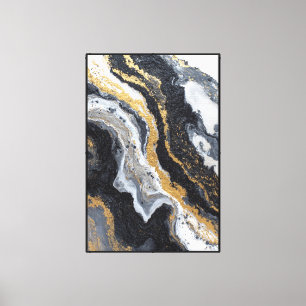 Zwart, wit en gouden marmeren abstracte muur canvas afdruk