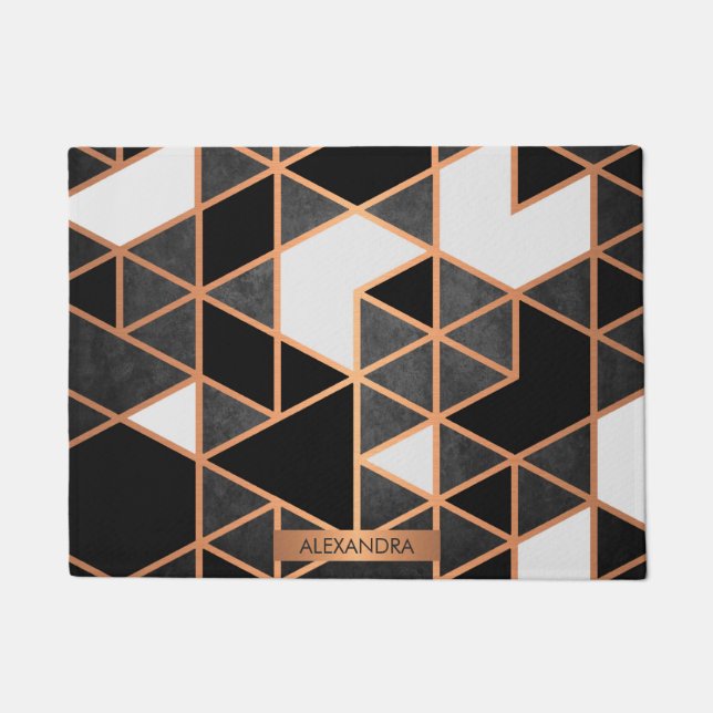 Zwart wit en gouden mozaïek deurmat (Voorkant)