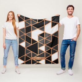 Zwart wit en gouden mozaïek fleece deken