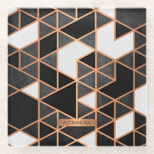 Zwart wit en gouden mozaïek glazen onderzetter