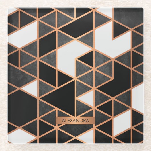 Zwart wit en gouden mozaïek glazen onderzetter (Voorkant)