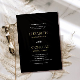 Zwart, wit en gouden sjabloon bruiloft uitnodiging