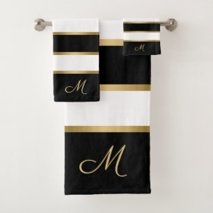 Zwart wit en gouden strepen bad handdoek