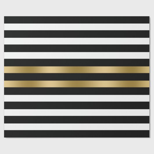 Zwart, wit en gouden strepen cadeaupapier (Vlak)