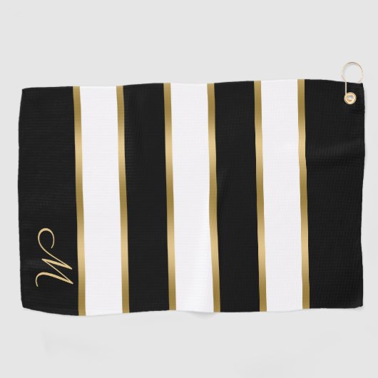 Zwart wit en gouden strepen golfhanddoek (Horizontaal)