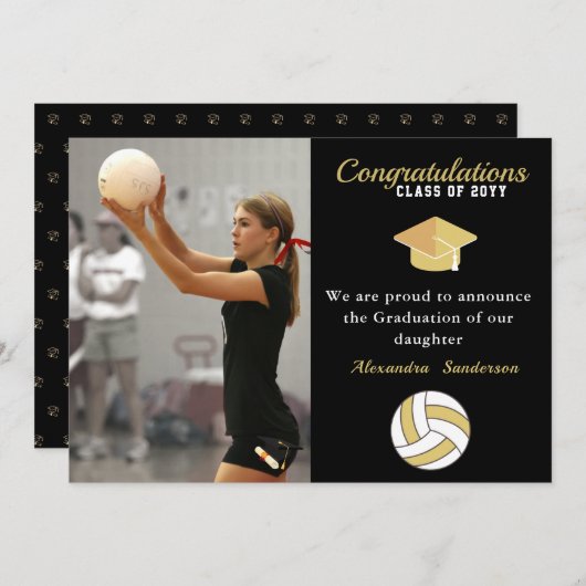 Zwart wit en gouden volleybalafstuderen aankondiging (Voorkant / Achterkant)