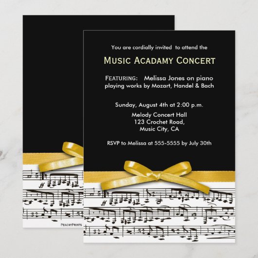 Zwart wit en goudgeel muzikaal concert overweging kaart (Voorkant / Achterkant)