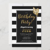 Zwart wit en goudglitter 5e verjaardag kaart (Voorkant)