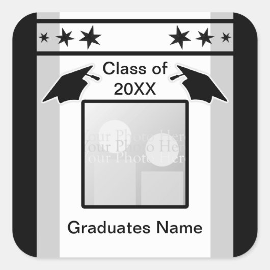 Zwart, wit en grijs Afstuderen (foto lijst) Vierkante Sticker (Voorkant)