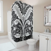 Zwart Wit en Grijs Bloem Douchegordijn Stijl 2 (In situ)