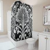 Zwart Wit en Grijs Bloemen Douchegordijn (In situ)