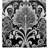 Zwart Wit en Grijs Bloemen Douchegordijn (Voorkant)