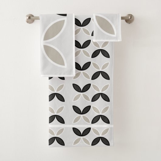 Zwart-wit en grijs bloempatroon bad handdoek (Insitu)